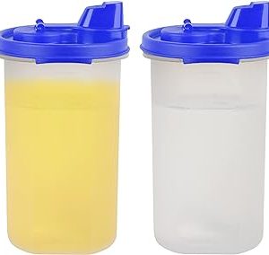 Air-Tight & Leak Proof Plastic Oil Pourer - Sauces | Olive & Refined Oils | Easy Flow | BPA Free | Refrigerator Safe, Blue (Set of 2, 585ml)